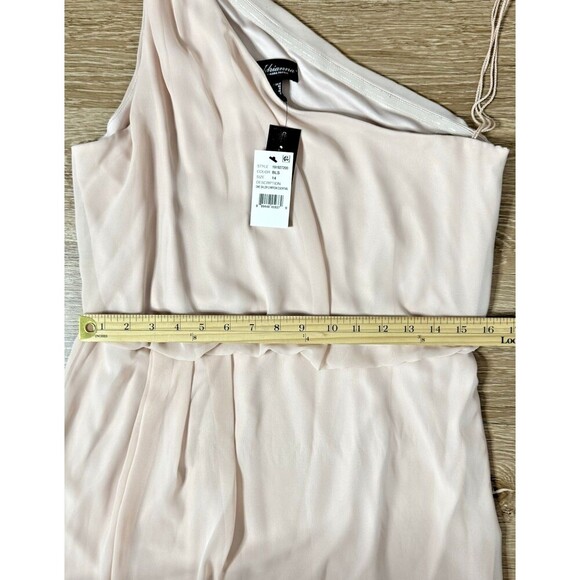 ADRIANNA PAPELL Embellished chiffon pink Blush color One-Shoulder SZ 14 - Picture 8 of 14